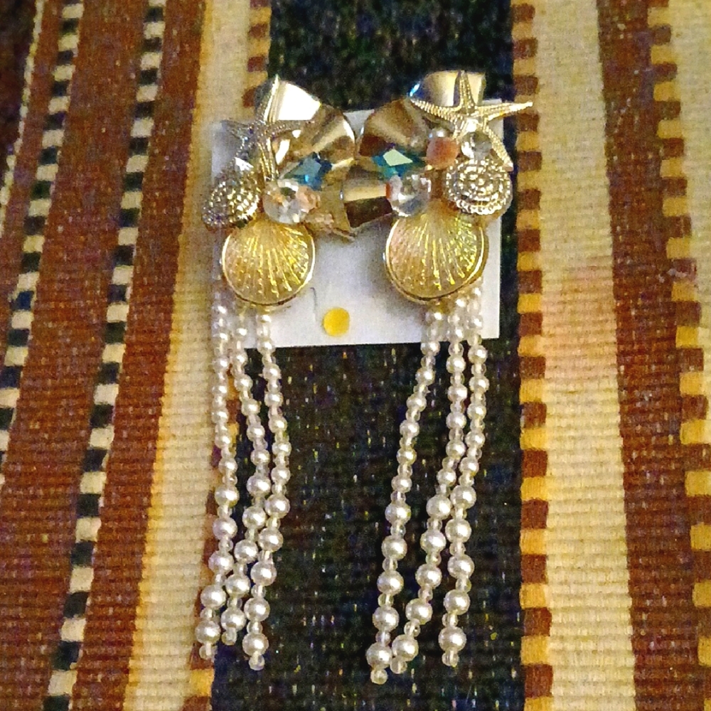 Elegant Gold and Silver Clip-on Earrings with Pearl Tassels